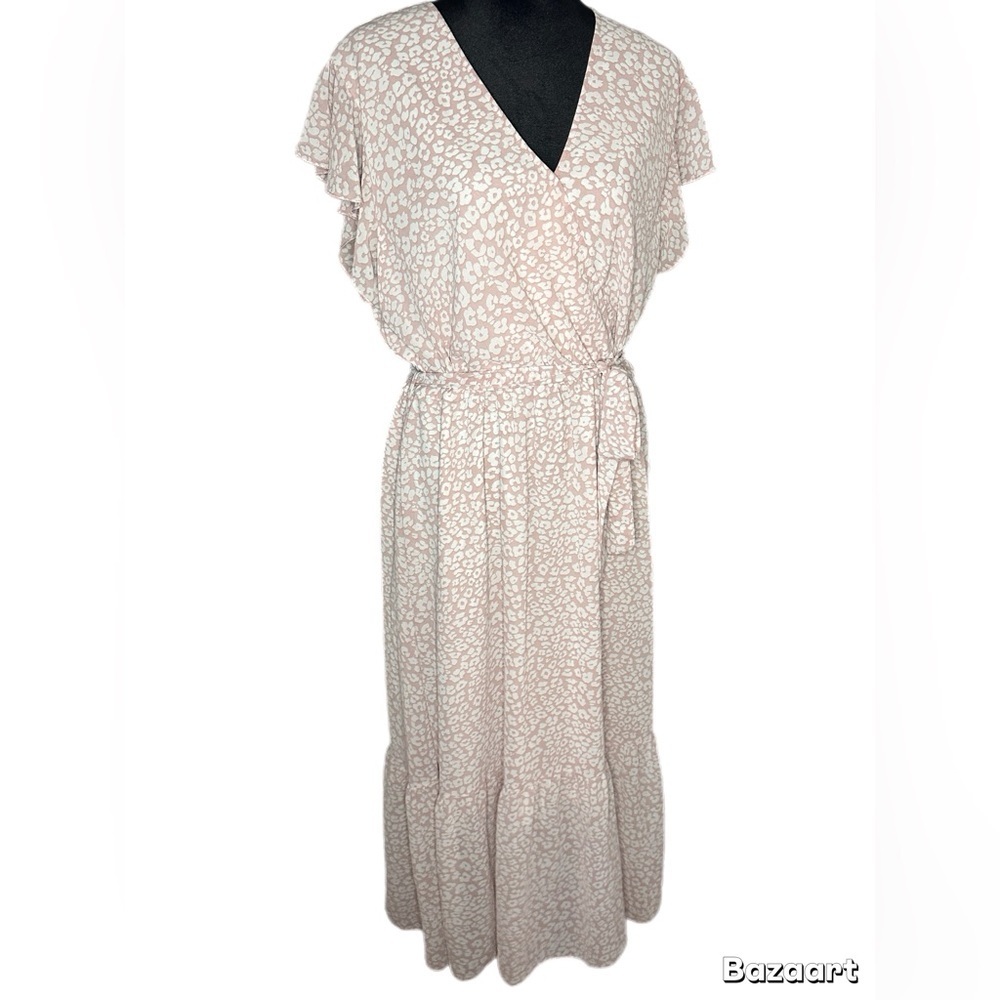 Women's Pink Printed Maxi Dress with Tie Waist